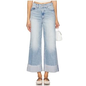 Pistola Lana Crop Wide Leg Jeans in Snowcat Raw Hem Cuffed Blue Denim Size 31